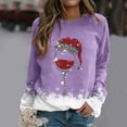 thumbnail image 2 of Gibobby Sudaderas para mujer navidad Sudadera con estampado navideño para mujer, sombrero de cristal, sudadera de manga larga, blusa informal, de temperamento(Morado,G), 2 of 5