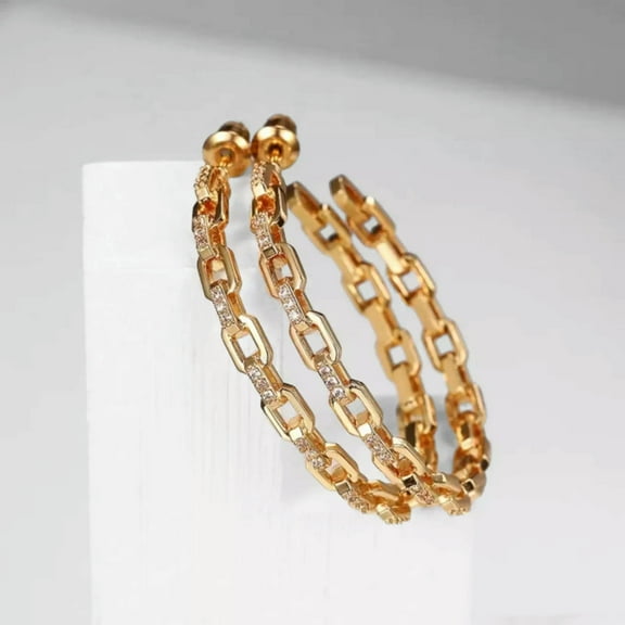 GKNET Gold Plated Large Paperclip Chain Link Hoop Earrings For Women Hip Hop jewelry