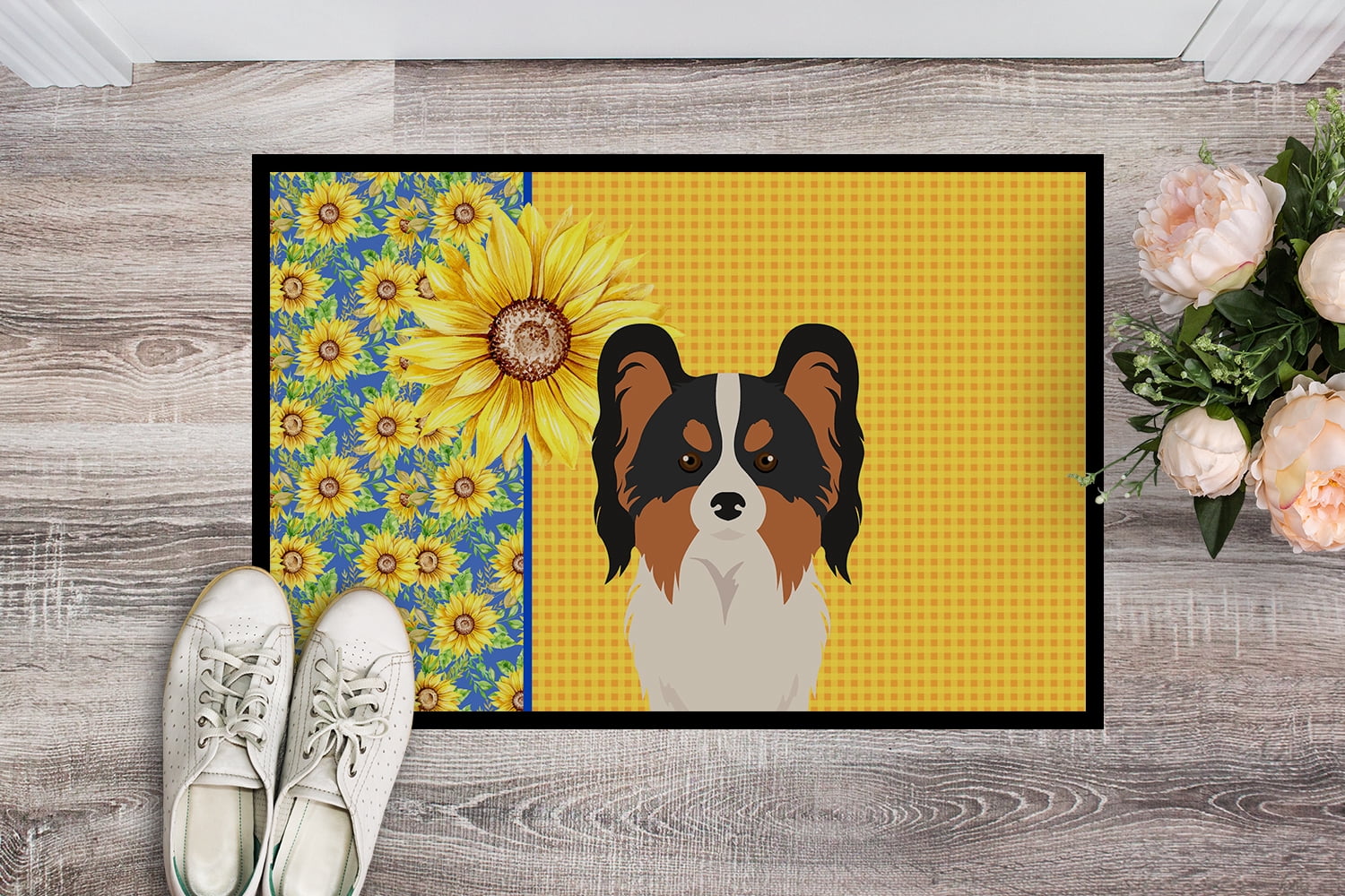 Summer Sunflowers Tricolor Papillon Indoor or Outdoor Mat 24x36 36 in x 24 in