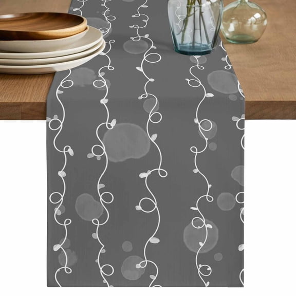 White Lines Table Runner 72 Inches, Vintage Abstarct Minimalist Art Gray Bed Runner Dresser Scarves Tabletop for Indoor Outdoor Parties/Ceremony/Banquet, 18" x 72"