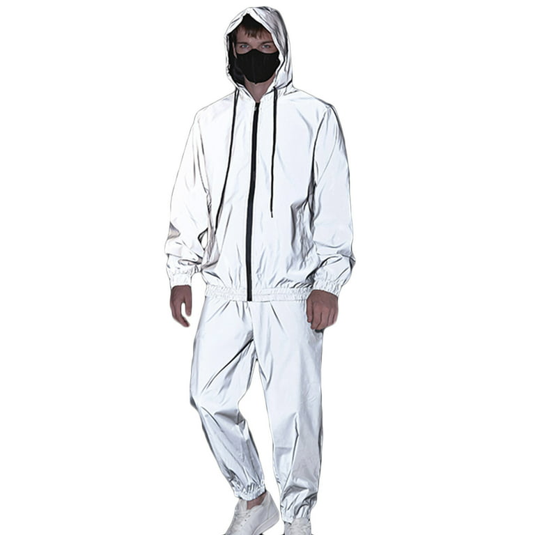 Men Reflective Hooded Jacket Casual Night Colorful Windbreaker Man Hip-hop  Coats