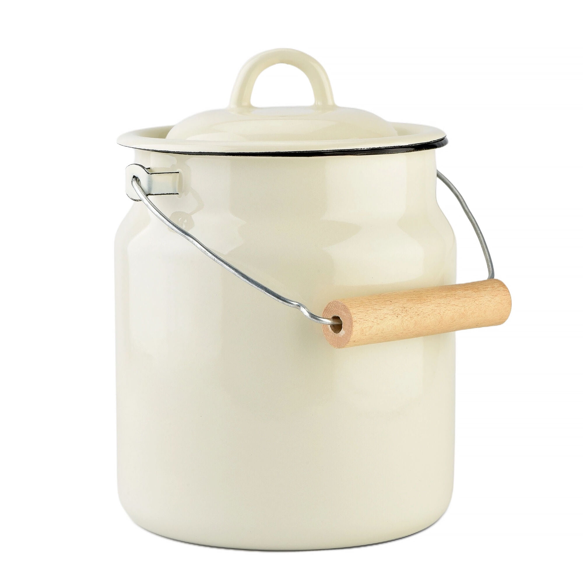 Novomoskovsjka Posuda Vintage Style Ivory Enamel Milk Can with Lid 3.5 Qt (3.3 L) Enameled Steel Milk Canister Kitchen Milk Keeper Milk Bucket Milk Container