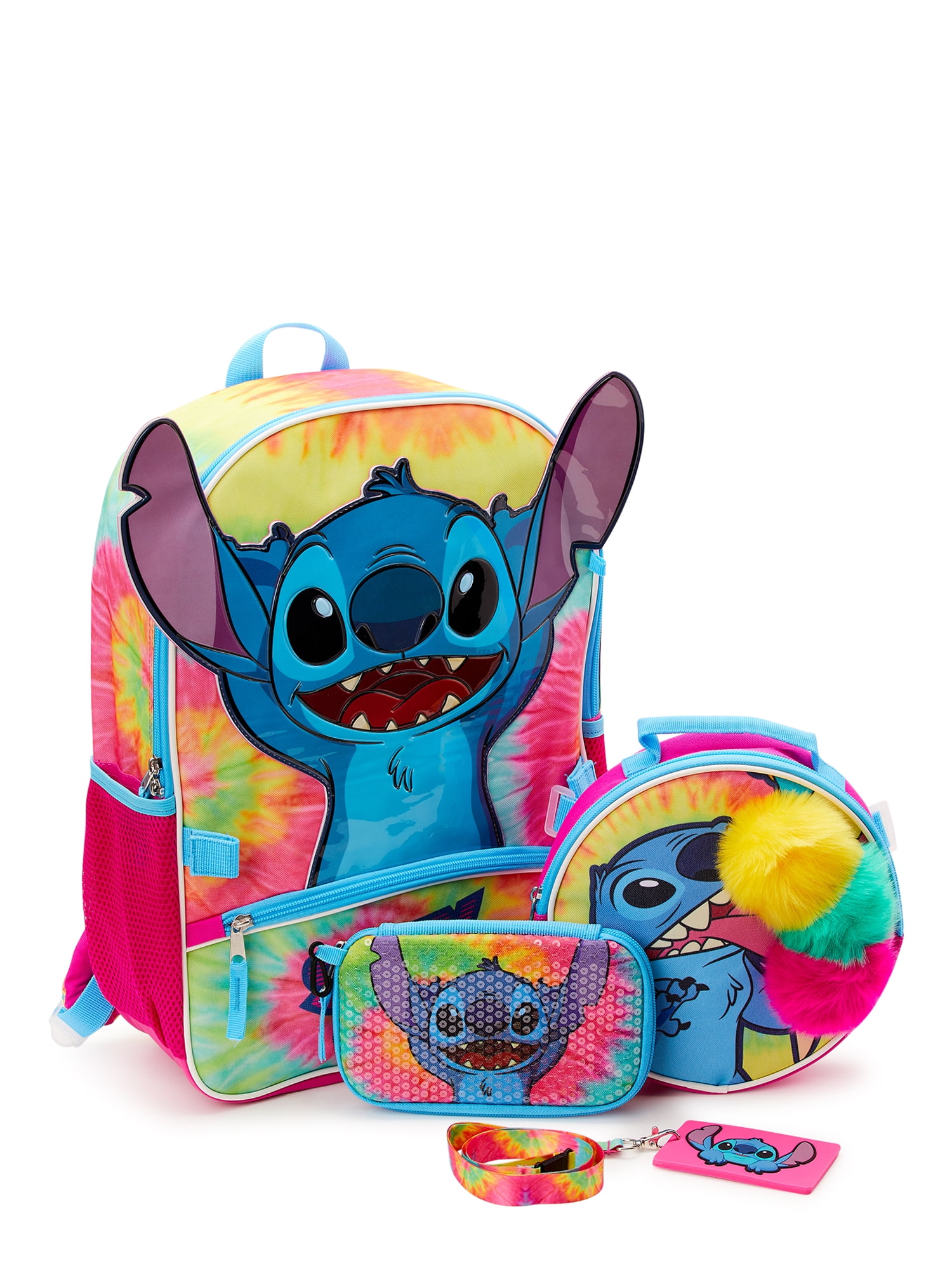 Disney Stitch Kids Rainbow Tie Dye 17" Laptop Backpack and Lunch Tote