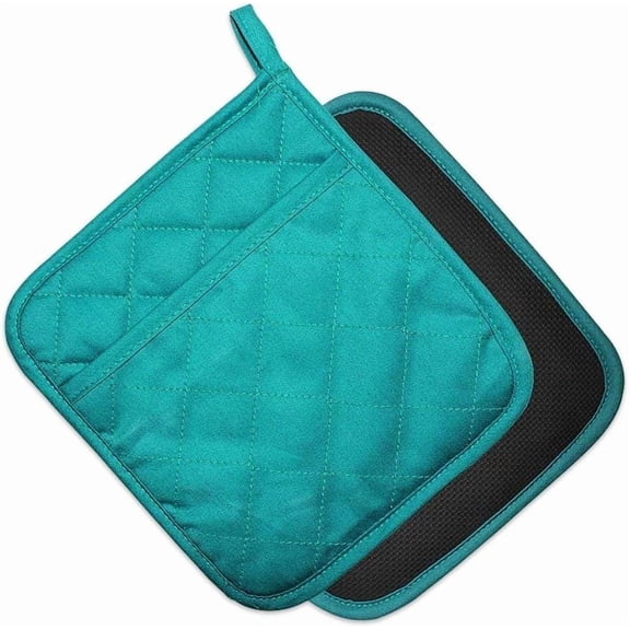 Minzimin 2Pcs Cotton and Neoprene Oven Pads Pot Holders with Pocket 8"x8.5" Dual-Function Hot Pad Set for Finger Hand Wrist Protection Heat Resistant to 428°F