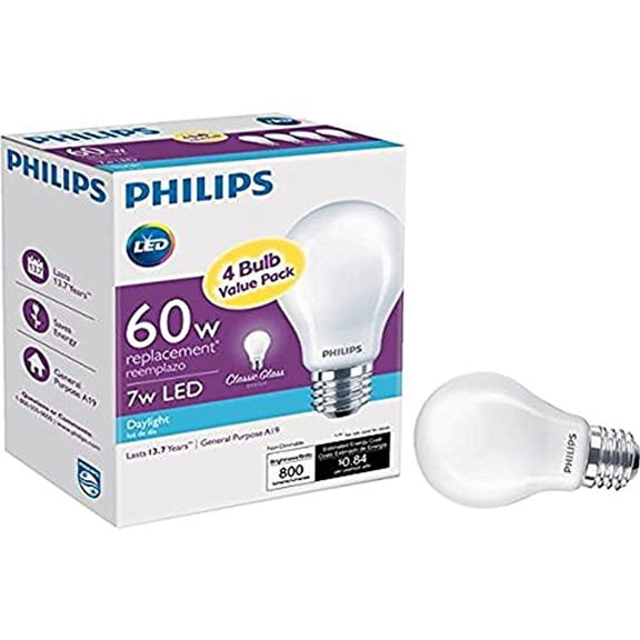 Philips 60W Equivalent Daylight A19 Medium LED Light Bulb (4-Pack) 469825