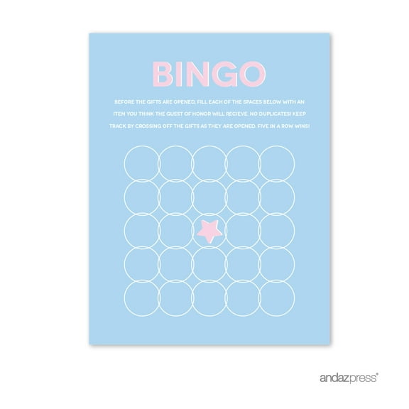 Signature Pink and Blue Gender Reveal Baby Shower, Bingo Game Activity Cards, 20-Pack