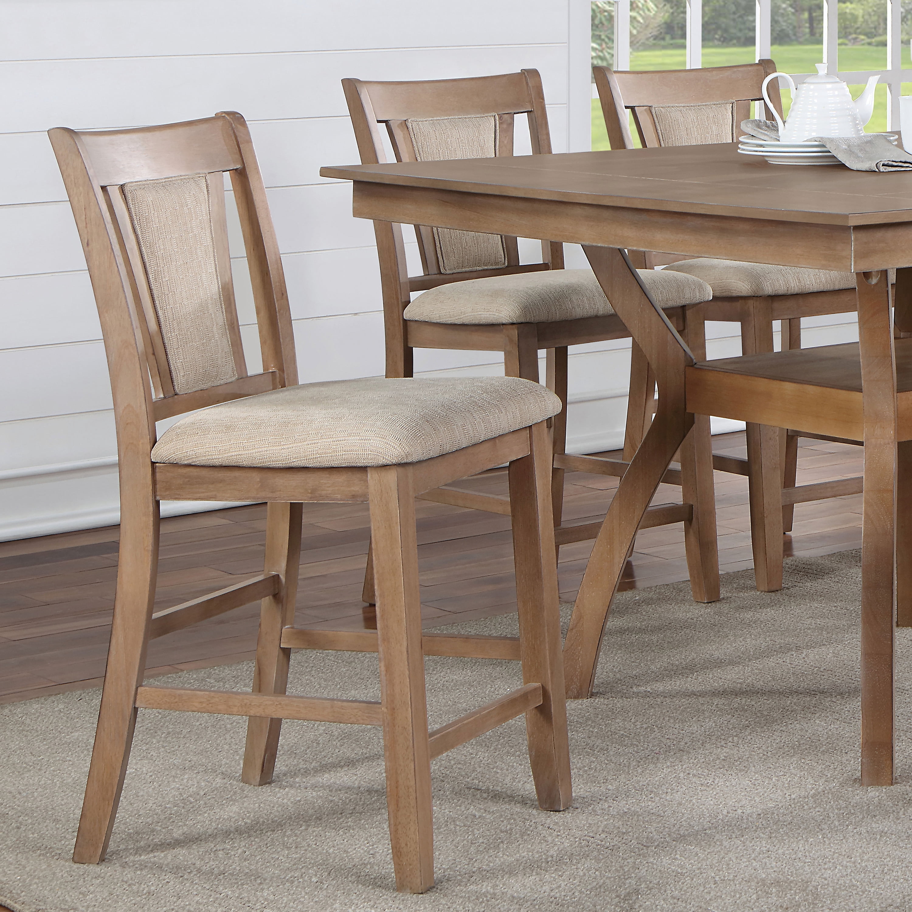 Furniture of America Hadar Beige Padded Wood Natural Tone Counter Height Chairs (Set of 2)