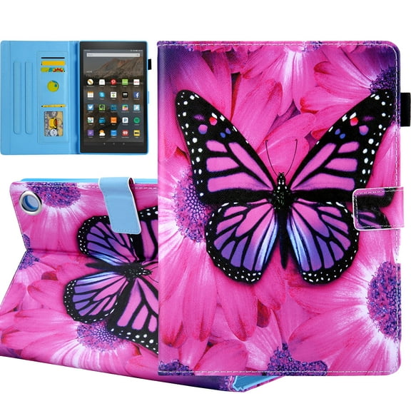 Fire HD 8 Case 2020, Fire HD 8 Plus Case 2020, Allytech PU Leather Slim Shockproof Auto Sleep Wake Folio Flip Smart Cover Pencil Holder Book Style Case for All-New Fire HD 8 10th Gen,Big Butterfly