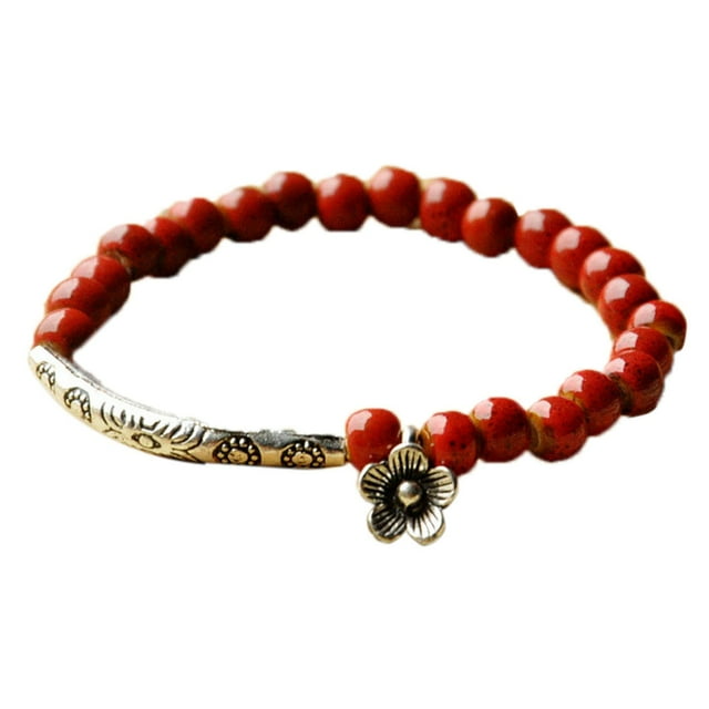 Women Multicolor Beads Shape Metal Stitching Bracelet