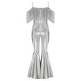 thumbnail image 4 of Raenseen Girls Sparkly Sequins Tassel Pageant Dance Party Jumpsuit Spaghetti Strap High Waist Flared Pants Romper Silver 6, 4 of 7