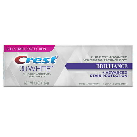 Crest 3D White Brilliance Advanced Whitening Technology + Advanced Stain Protection Toothpaste, Vibrant Peppermint, 4.1 (Best Stain Removing Toothpaste Uk)