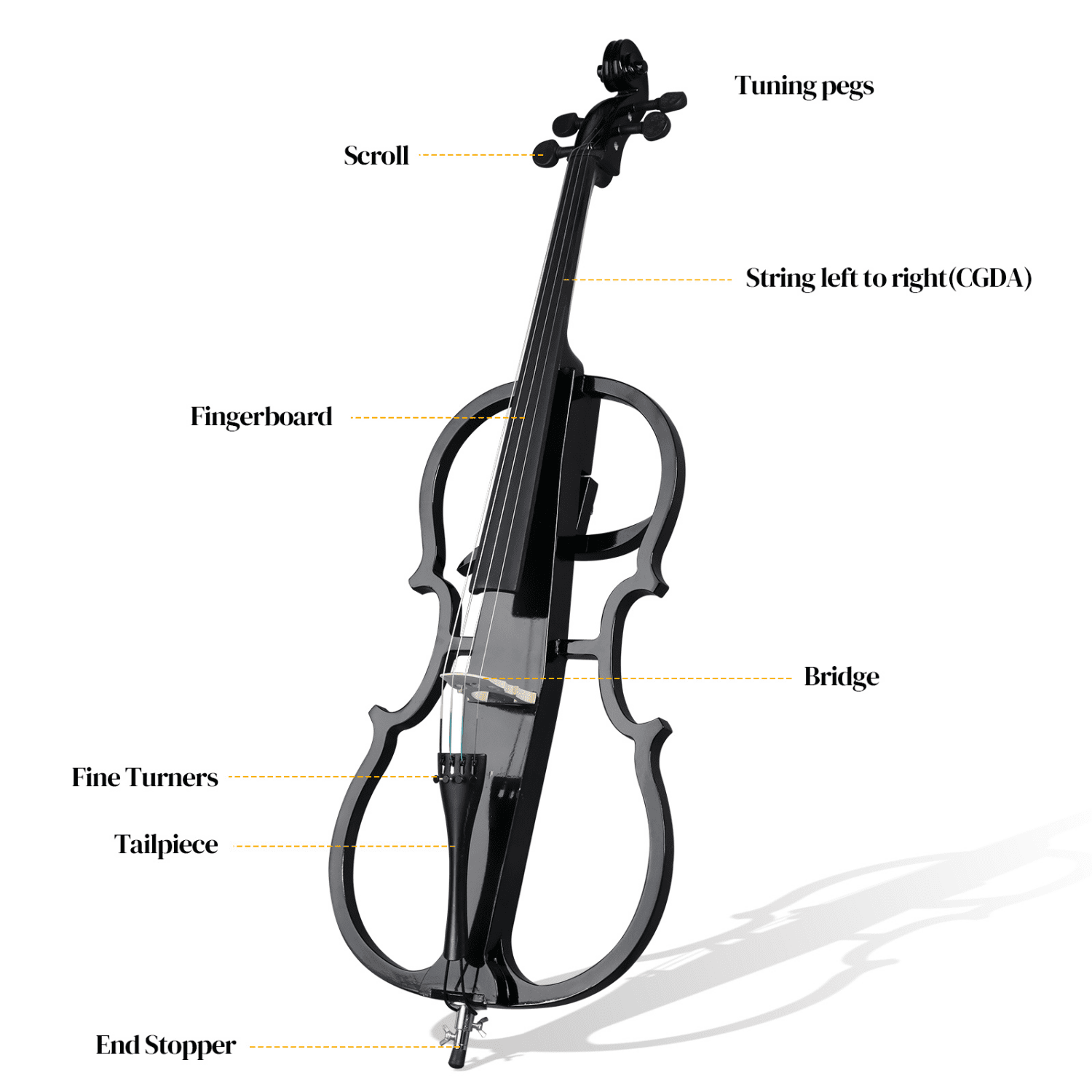 Hassch 4/4 Full Size Electric Cello with Bag, Earphone, Bow, Rosin and Connecting Line for Beginners, Black