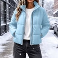 thumbnail image 2 of Edvintorg Womens Puffer Jacket Plus Size Collared Cropped Quilted Coat Long Sleeve Zip up Padded Outerwear with Pocket Women's Clothes Blue S-3XL, 2 of 8