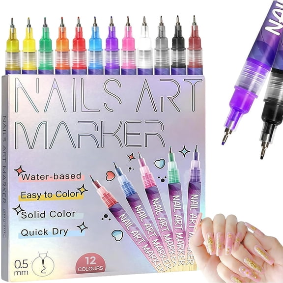 GEWIKK 12 Colours Nail Art Markers, Nail Art Pens Tools, Nail Polish Pens Set with Fine Tip,Water-Based Quick Dry Ink for Diy Nail Art, Manicure &Amp; Nail Design