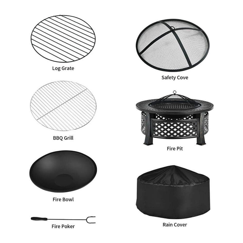 Yardi Yard Outdoor Fire Pit with BBQ Grill and High-temp Resistance Finish, Propane Fire Pit for Outdoor, Outside Patio Deck and Garden