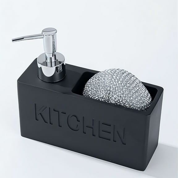 WSBArt 1Set Black Soap Dispenser and Cleaning Ball Sponge Caddy Set Kitchen Sink Organizer Storage Container for Dish Washing Liquid