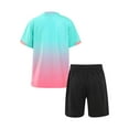 thumbnail image 2 of Kvysinly Kids Boys 2 Piece Gradient Print Soccer Uniform Set Short Sleeve V Neck T-Shirt+ Sport Mint Green&Pink M, 2 of 7