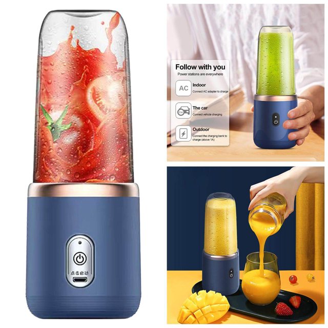 pitrice 400ml 6 Blades Juicer Shakes Blender USB Travel Mini Portable Blender Shakes Home Rechargeable Food Mixer Travel Blue