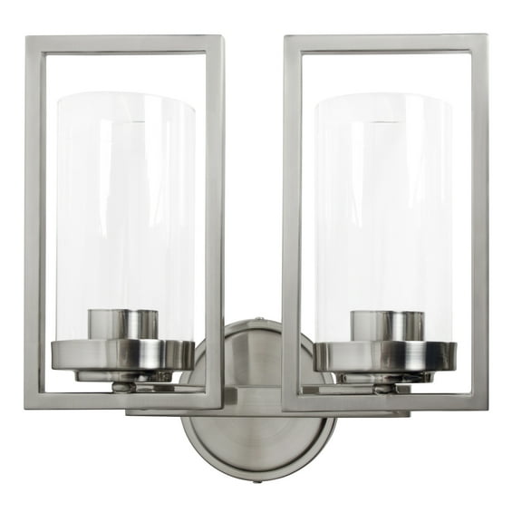 F15002-80-Sunset Lighting-Prestige - 2 Light Wall Sconce   Bright Satin Nickel Finish with Clear Glass
