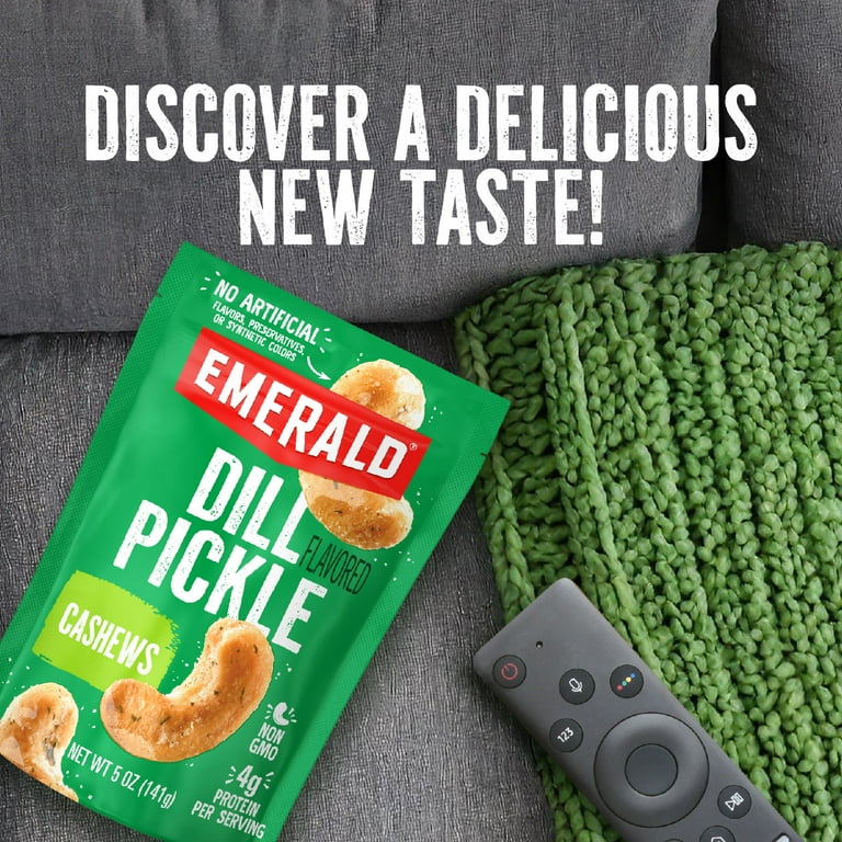 EMERALD NUTS Dill Pickle Seasoned Cashews | 5 Oz Resealable Bag
