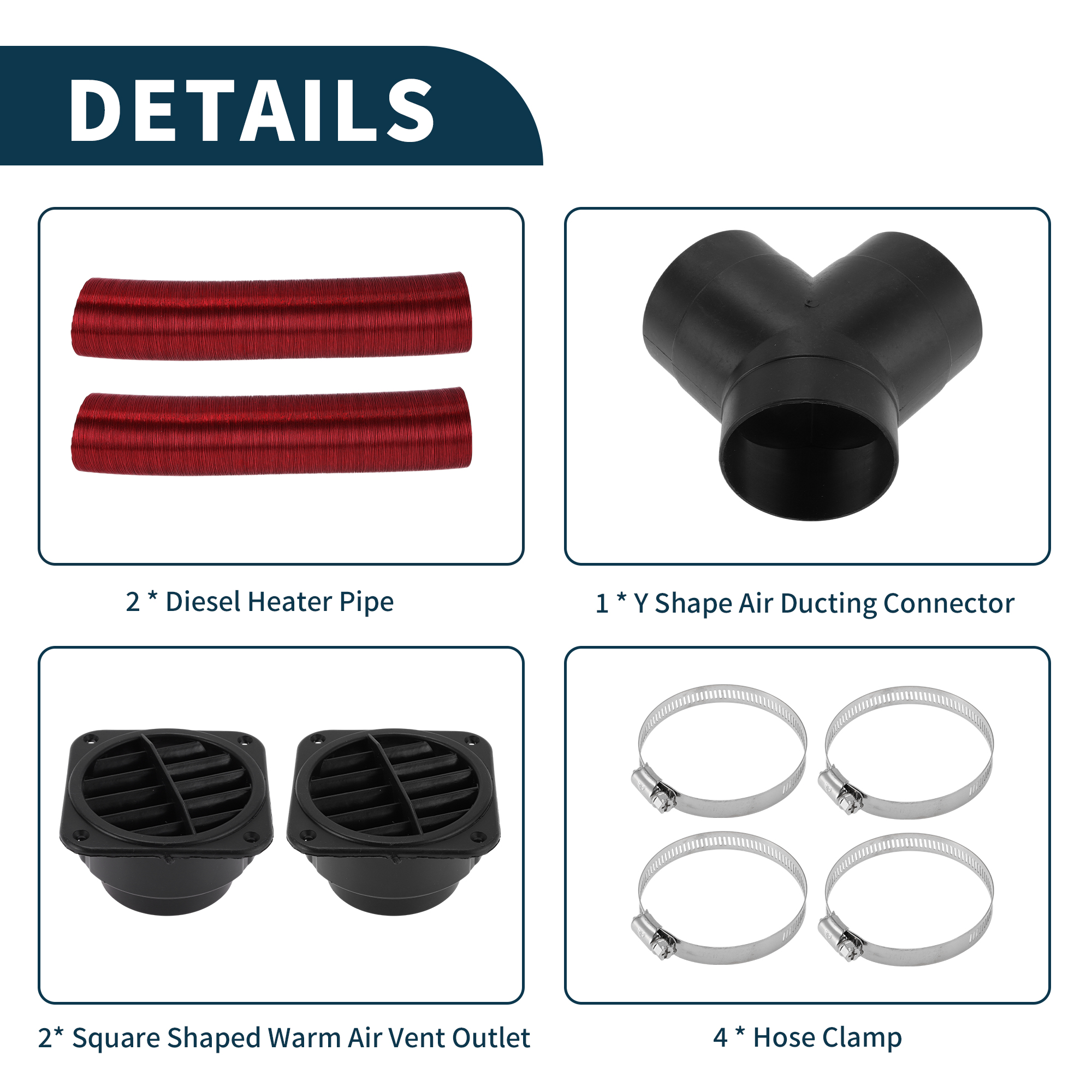 Unique Bargains 75mm Dia 80cm Car Heater Duct Kit Car Heater Duct Pipe Hose Set for Diesel Heater Red