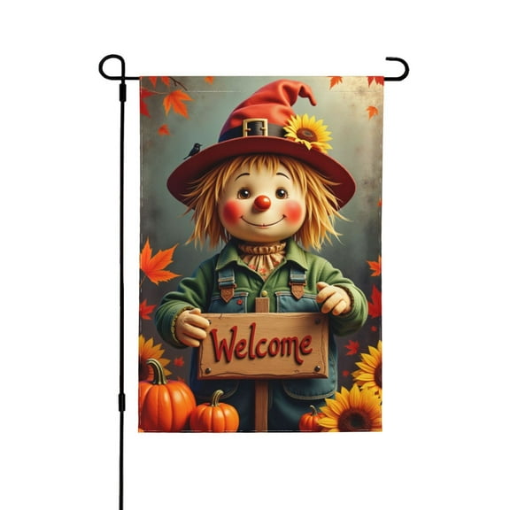 Welcome Scarecrow Fall Garden Flag Double Sided 12x18 Inch Autumn Sunflower Pumpkin Decor Yard House Outdoor Seasonal Thanksgiving Decoration