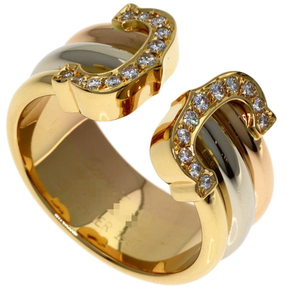 Pre-Owned Cartier 2C Ring LM Diamond #49 - 18K Yellow Gold/18K White Pink Gold Women's CARTIER