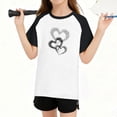 thumbnail image 3 of Girls Black Raglan Baseball Tee Short Sleeve, Double Heart Print Soft Stretch Summer Tee for Girls 4-14 Years,Size 4 T, 3 of 8