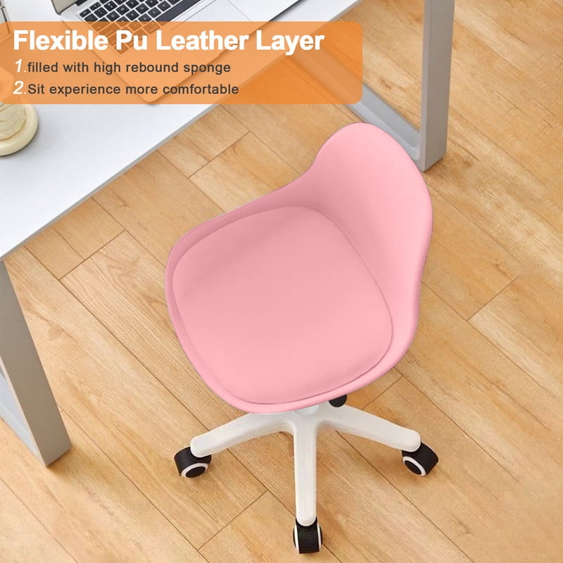 XUEGW Small Desk Task Chair 1 Pack, Cute Armless Vanity Chairs with Soft Padded Cushion, Plastic Height-Adjustable Home Office Chairs for Teens Girls, Pink
