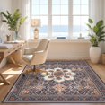 thumbnail image 3 of Design&I 9'x12' Washable Area Rug Mosaic Distressed Border Potbelly Burning Vintage Boho Kilim Playful for Great Room, Large Living Giant Skid-Resistant, 3 of 7