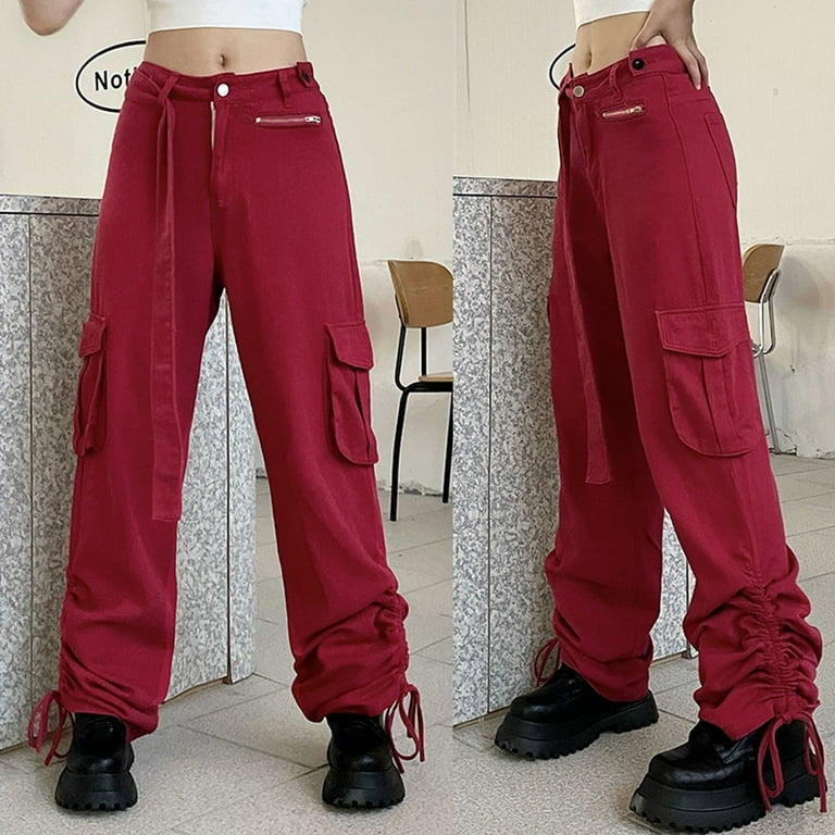 HHei_K Womens Baggy Cargo Pants Streetwear Hip Hop Joggers Sweatpants  Casual Loose Wide Leg Trousers linen pants for women