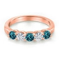 thumbnail image 3 of Gem Stone King 18K Rose Gold Plated Silver London Blue Topaz and White Moissanite Wedding-Bands Ring for Women | 0.98 Cttw | Round 3.5MM | Gemstone November Birthstone | Size 7, 3 of 7