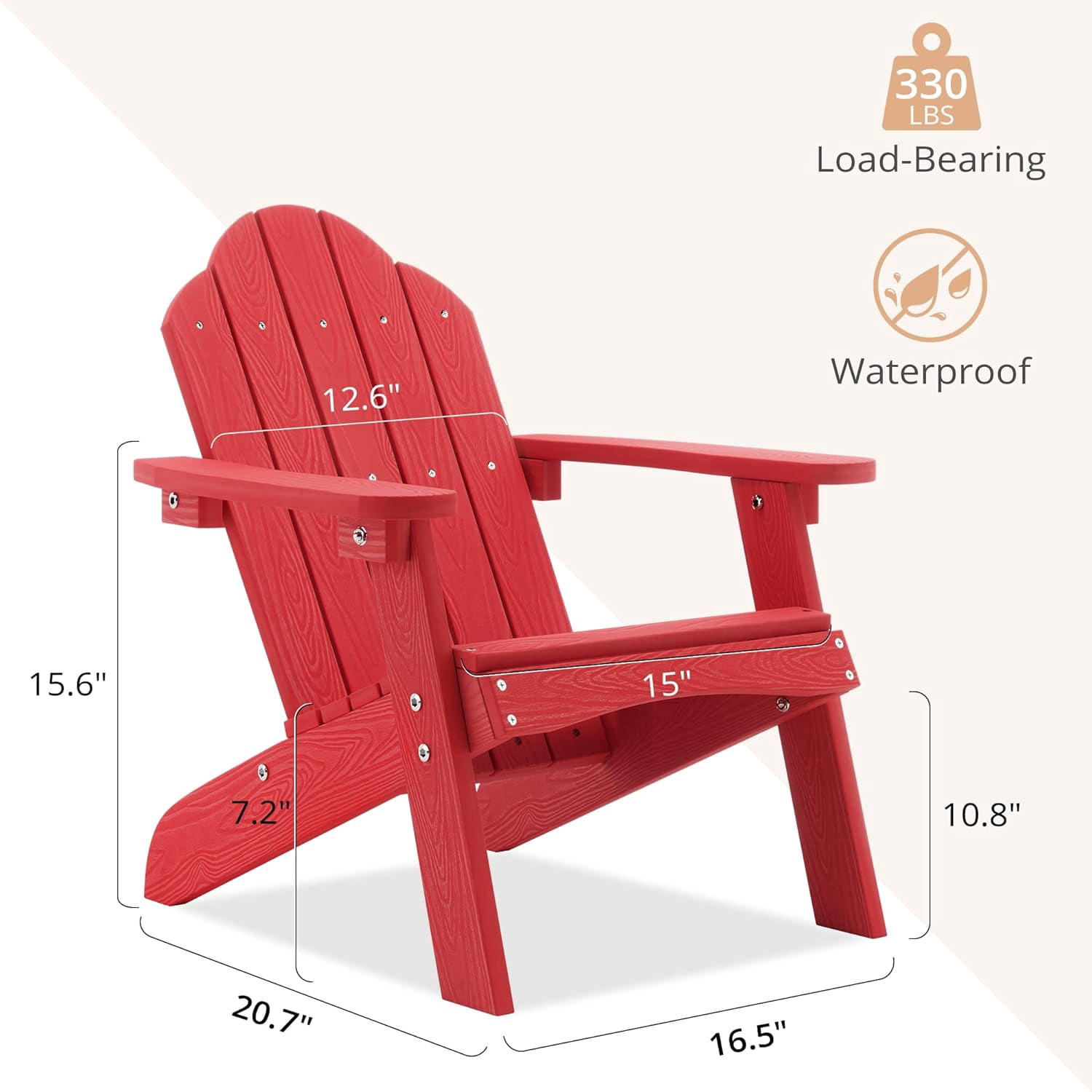 Dycanpo 15.6'' Kids Adirondack Chair, Toddler Outdoor Patio Chair for Backyard, HDPS - Red