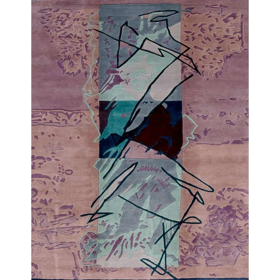 Ahgly Company Indoor Rectangle Abstract Purple Abstract Area Rugs, 5' x 7'