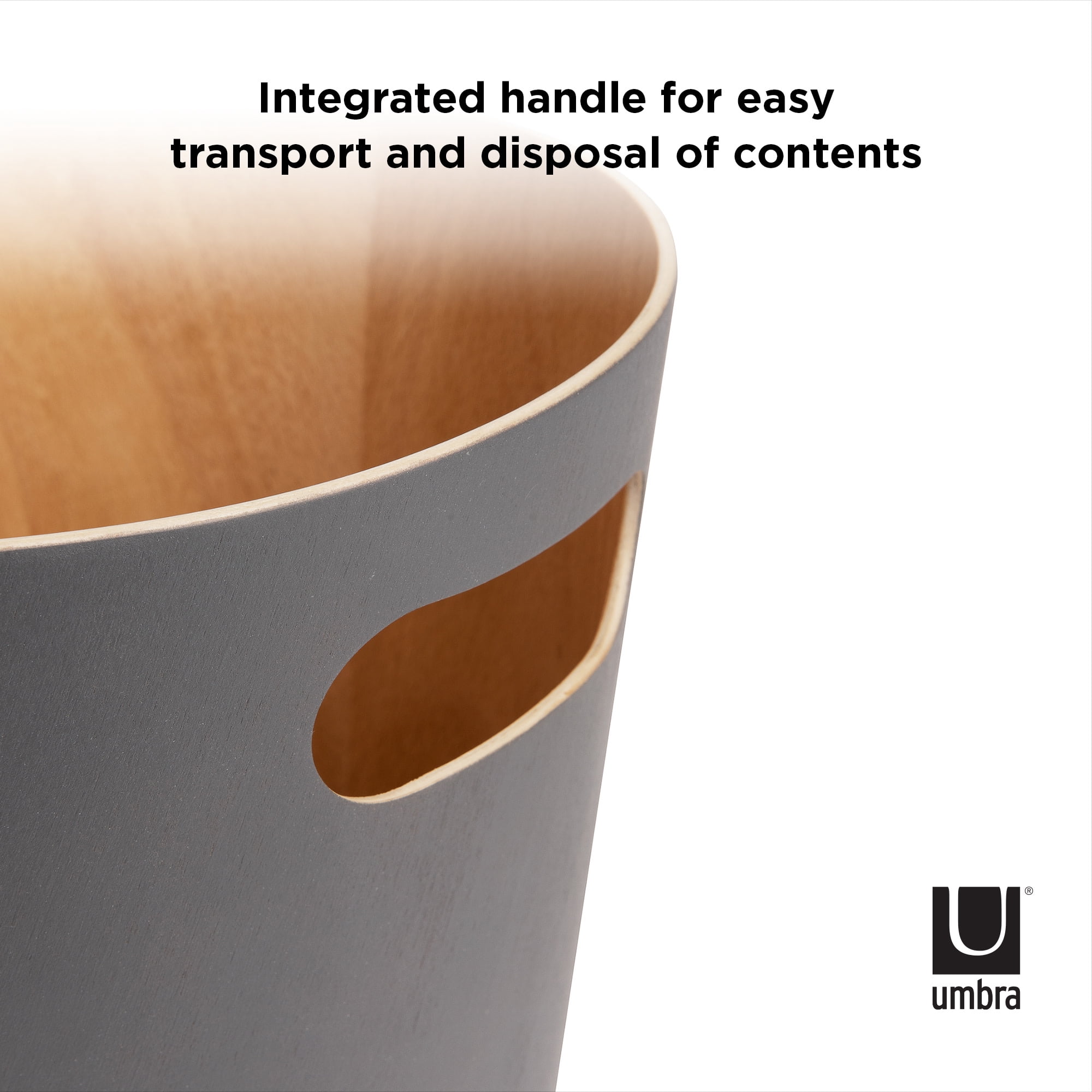 Umbra 2 gal Woodrow Wood Open Top Bathroom, Bedroom, Office Trash Can, Charcoal and Natural