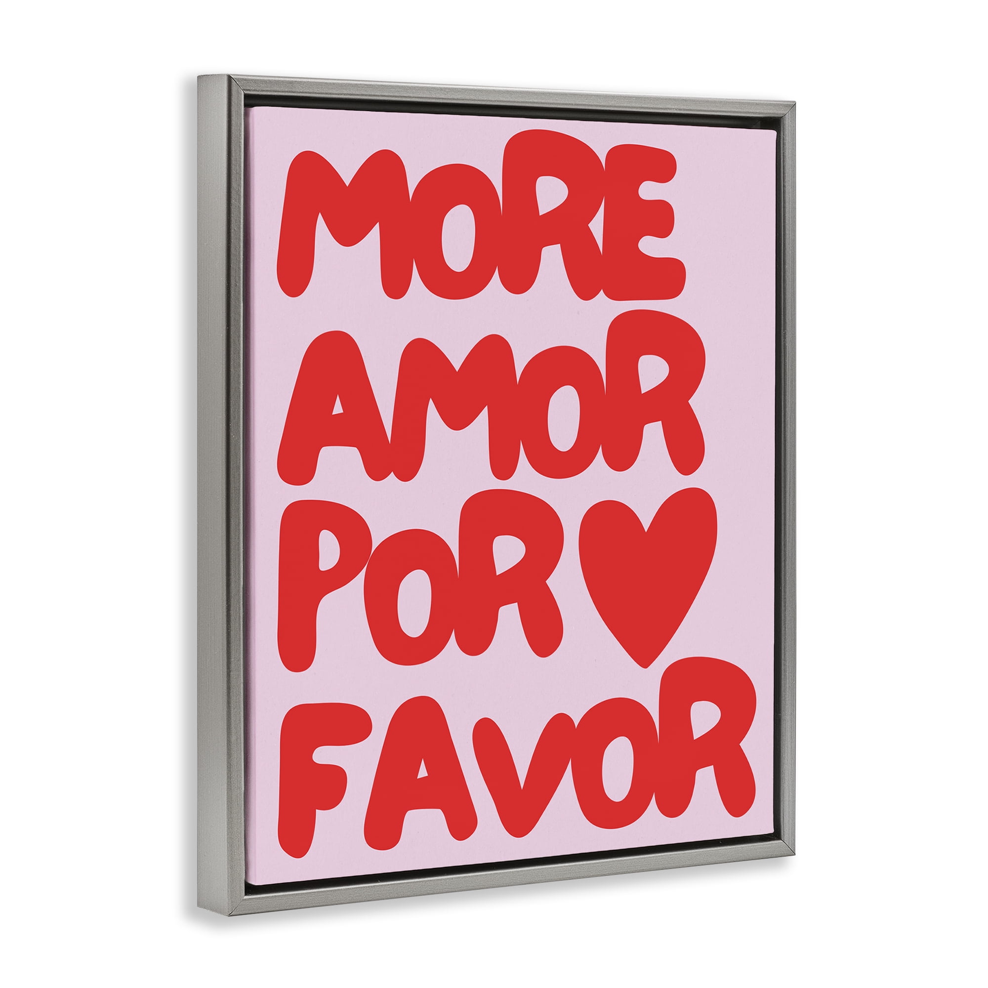 Stupell Industries Red & Pink More Amor Text & Numbers Painting Gray Floater Framed Canvas Art Print Wall Art, 17 x 21