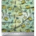 thumbnail image 1 of Soimoi Green Moss Georgette Fabric Maple Leaves & Artistic Floral Check Printed Fabric 1 Yard 42 Inch Wide, 1 of 3