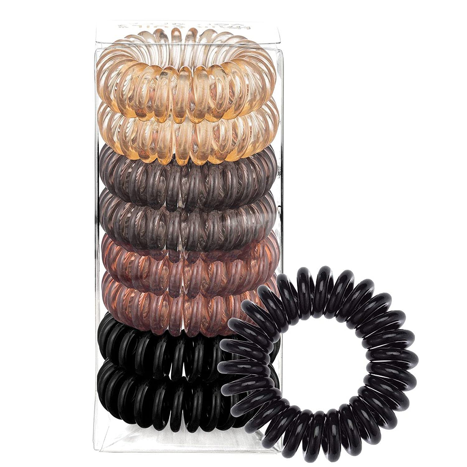 8 Pack Spiral Hair Ties, Traceless Hair Rings for Thick Hair, Multicolor Hair Coils, Women Ponytail Holder Elastics, Ponytail Holder Hair Elastics for Girls (Multi-Color) - image 1 of 5