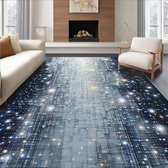 ODIKA 4'x6' Machine Washable Non-Slip Area Rug, Glitter Silver with Reflective Mosaic and Sparkle Details High Traffic Rug, Gray, 94604
