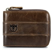 BULLCAPTAIN Genuine Leather Bifold Zipper Wallet for Men RFID Travel Purse Pouch Gift