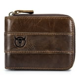 BULL CAPTAIN Genuine Leather Bifold Wallet, RFID Blocking, Zipper ...