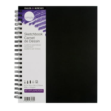Daler-Rowney Simply... Sketchbook, Soft White Pages, (65lb/100g), Black Cover Wire Binding, 80 Sheet, 8.5" x 11"