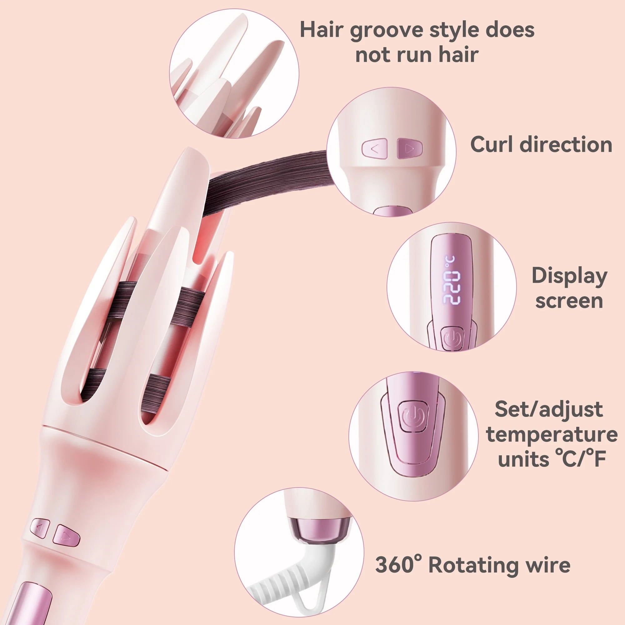 Automatic Hair Curler, Professional 1.5" Rotating Ceramic Curling Iron with Adjustable Temperature & Timer, Safe Hair Styling Tool, Pink