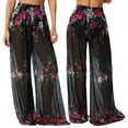 thumbnail image 2 of Pantalones Anchos de Cintura Alta con Elástico para Mujer, Pantalones Casuales Largos para Estar en Casa Rosa Roja M, 2 of 6