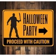 thumbnail image 2 of Halloween Party, Proceed with Caution, Halloween Arrow Sign, Party This Way Aluminum Metal Decor Sign - 4x18 inches, 2 of 4