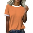 thumbnail image 2 of Orange Tshirts for Women's Spring Round Neck Color Blocked Loose Casual Short Sleeve T Shirt Womens Shirts, 2 of 4