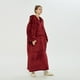 thumbnail image 3 of Suéter holgado alargado con forro polar cálido y grueso de doble capa rojo para mujer, jersey con capucha, manta ponible, 3 of 6