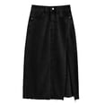 thumbnail image 3 of Tennis Skirts for Women Summer Skirt Women's Denim Side Slit High Waist A Line Skirt For Casual Commute Platform Competition Black S, 3 of 3