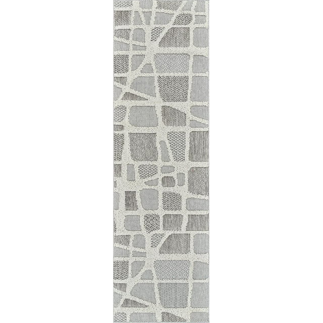 Rug Branch Hogar Abstract Indoor Outdoor Area Rug, Grey Cream, Modern - Living Room, Bedroom, Dining Room, and Kitchen