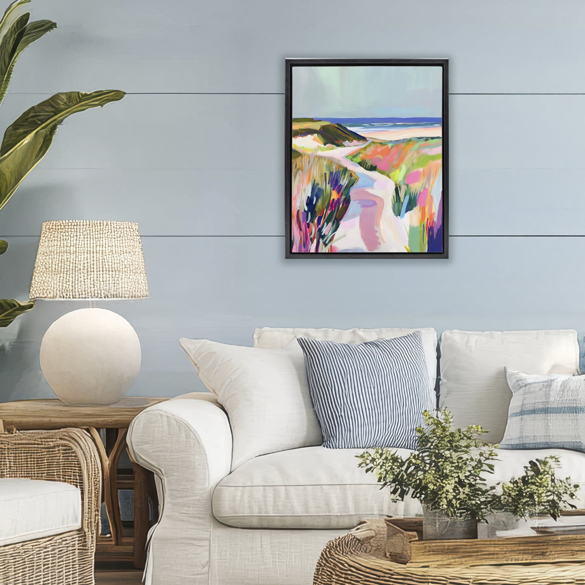 Stupell Industries Pathway Through Pastel Sand Dunes Black Framed Floater Canvas Wall Art, design by The Prints Vibe